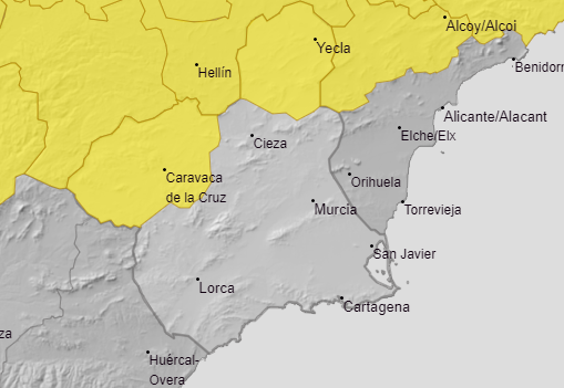 Aviso amarillo en el Altiplano y Noroeste para este jueves 19 de septiembre de 2024 (foto: Aemet)