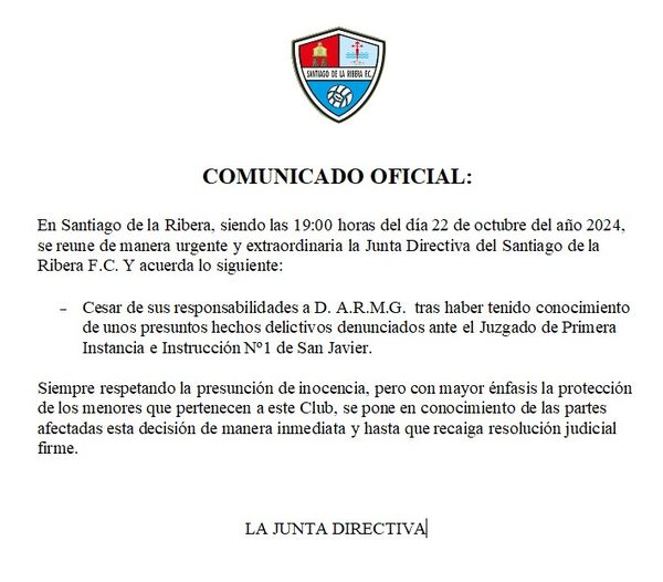 Comunicado del Santiago de la Ribera FC