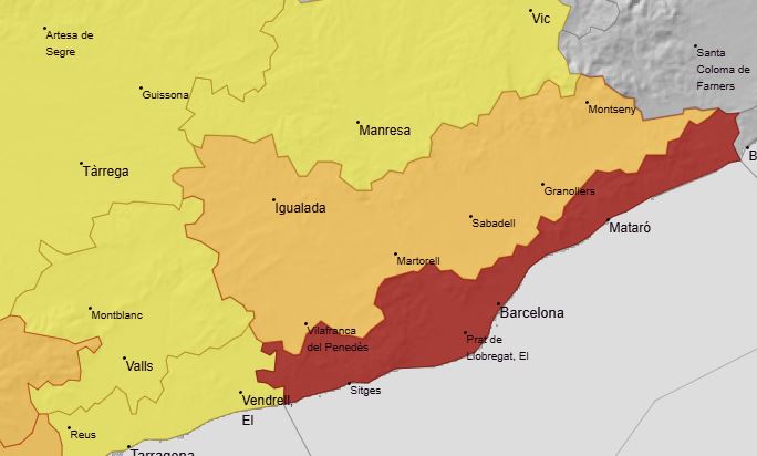 Aviso rojo en Barcelona (foto: Aemet)