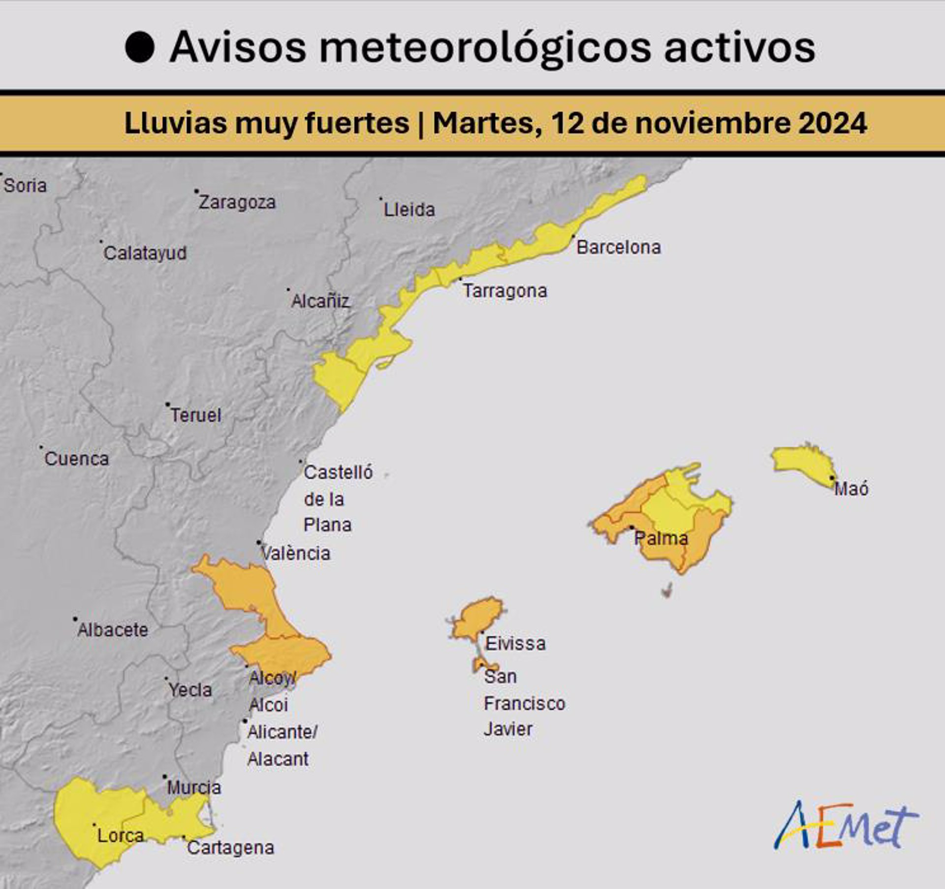 Avisos en el litoral mediterráneo (foto: Aemet)