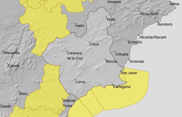 Aviso amarillo por fuertes vientos y fenómenos costeros en el litoral de la Región (foto: Aemet)