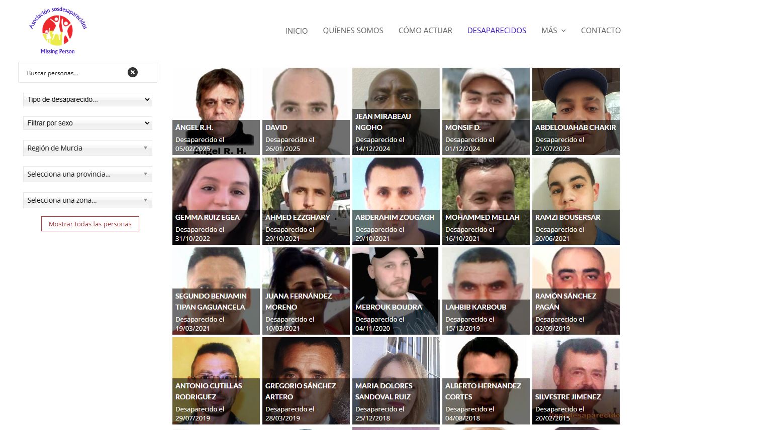 Algunos desaparecidos en la Región de Murcia que hay registrados en la web de SOS Desaparecidos (foto: sosdesaparecidos.es)