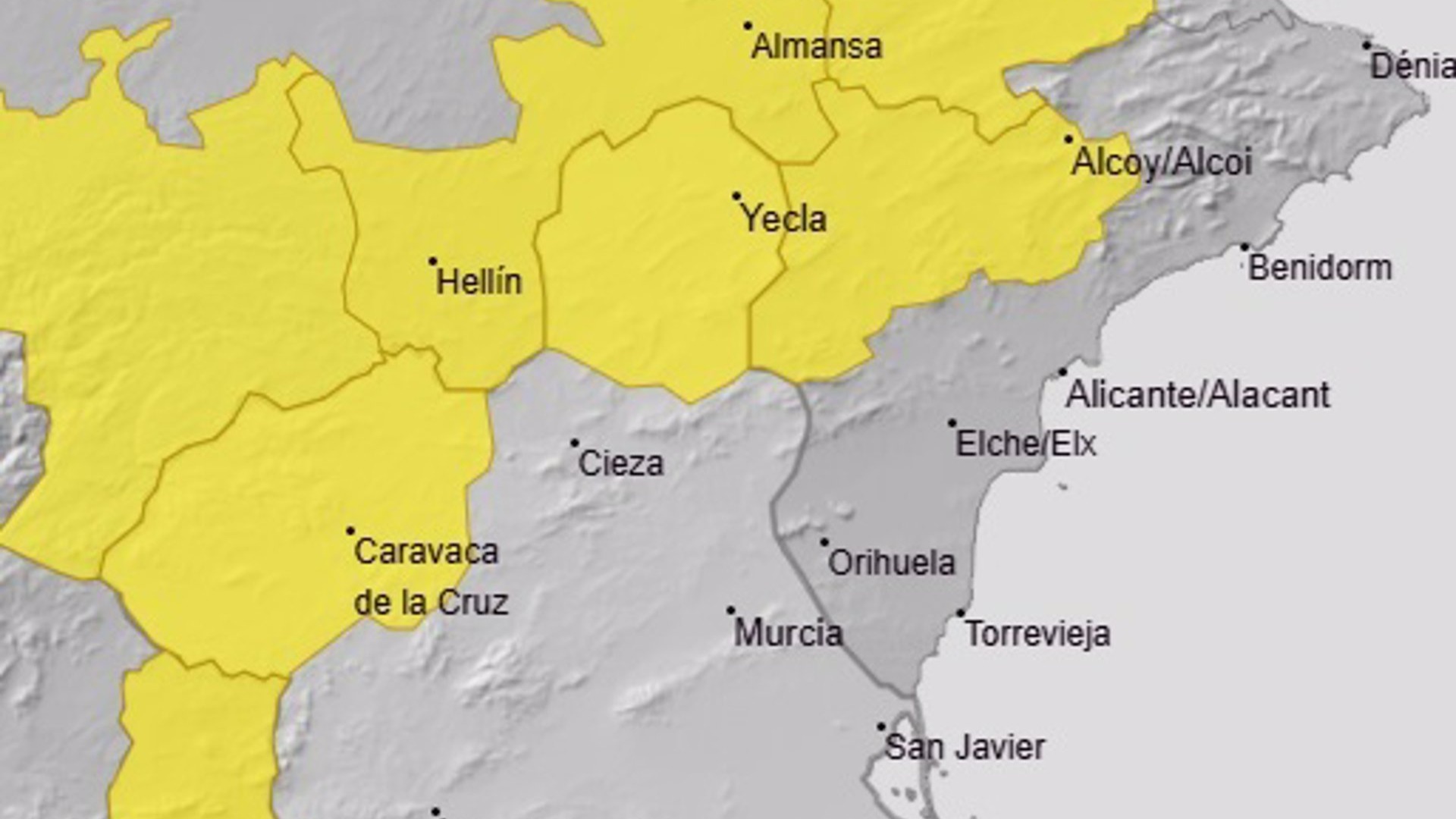 Avisos previstos para este martes y miércoles (foto: Aemet)