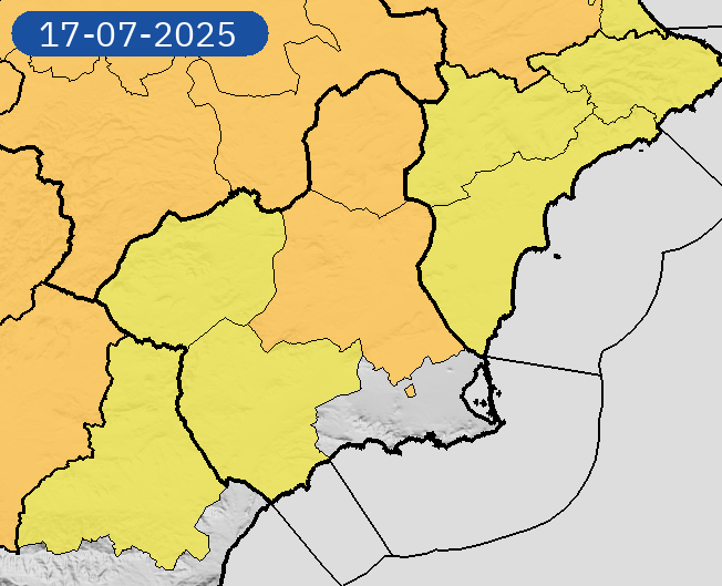 Avisos activados para el 17 de julio de 2025 (foto: Aemet)