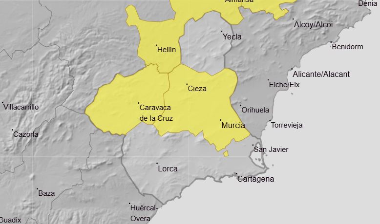 Avisos para el domingo 20 de julio en la Región de Murcia (foto: Aemet)