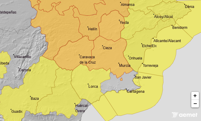 Avisos para este jueves (foto: Aemet)