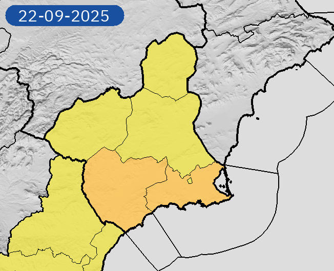 Avisos emitidos por la AEMET para la noche del lunes en la Región de Murcia