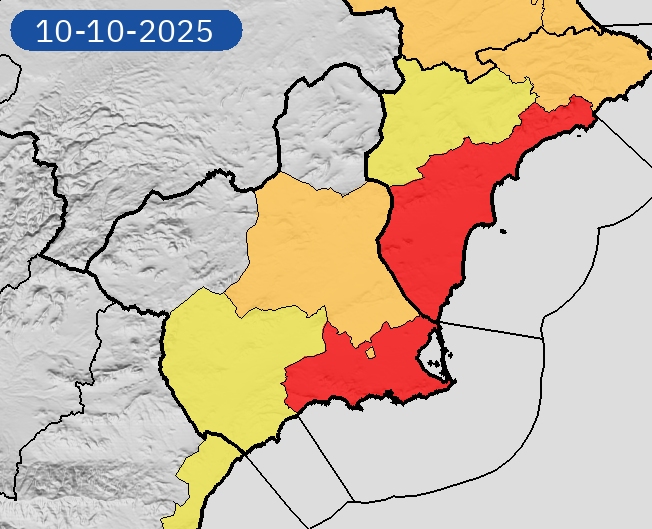 Avisos emitidos por la Aemet para este viernes 10 de octubre de 2025 (foto: Aemet)