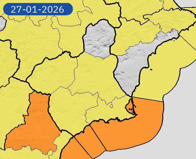 Avisos para el martes 27 de enero de 2026 en la Región (foto: AEMET)